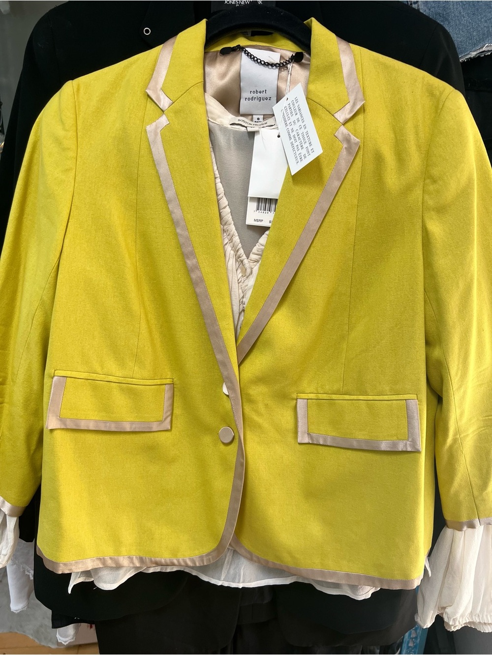 Robert Rodriguez Citron Silk Blazer with Beige Trim